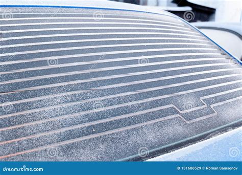 Rear Car Window Covered with Frost, Warmed Defroster Stock Image ...