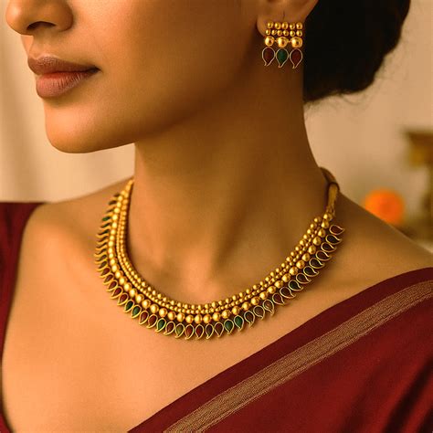 Tavisha: Antique Gold Toned Stone Studded Necklace and Earring Set ...