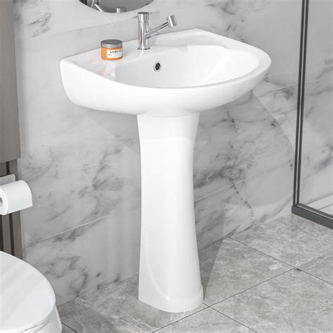 HOMLYLINK Pedestal Sink White 1 Hole, 20 x 17 Inch Bathroom Pedestal ...