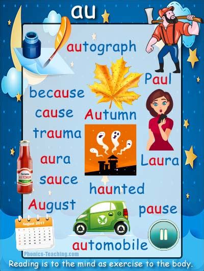 au words - au sounds Phonics Poster - FREE & Printable