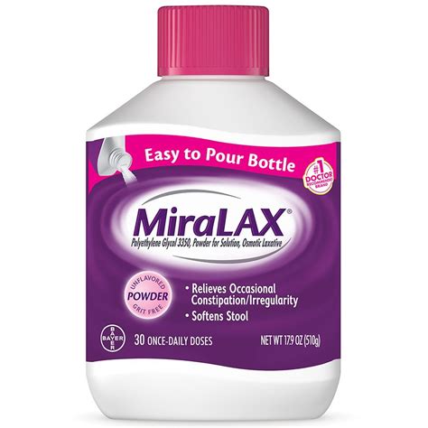 MiraLAX Gentle Constipation Relief Polyethylene Glycol 3350 Laxative ...