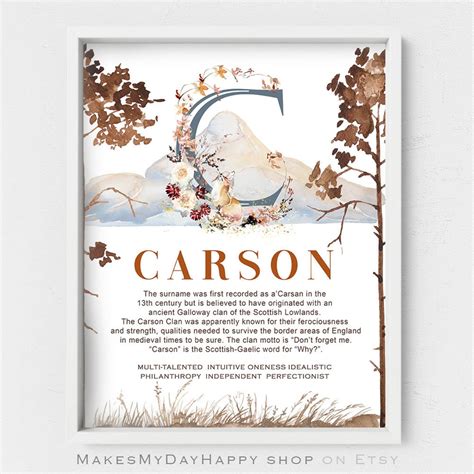 Personalized Name Meaning,carson Given Name,custom First Name Wall Art ...