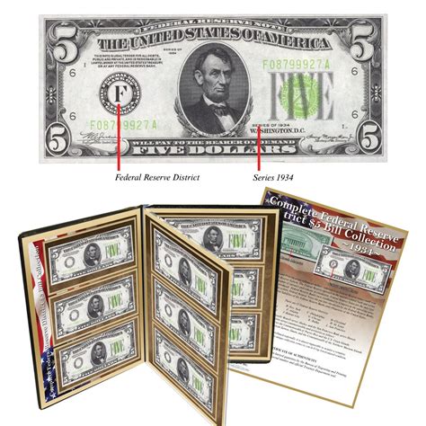 1934 Green Seal $5 Dollar Bill Complete District set - All 12 Federal ...