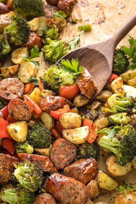 Sheet Pan Chicken Sausage with Broccoli, Peppers, and Potatoes ...