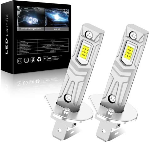 JOSHF LED H1 Headlight Bulb With Silent Fan, 18000LM 80W 500% 6500K H1 ...