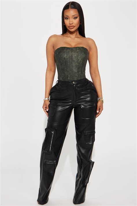 High Life Washed Faux Leather Corset Top - Black Wash | Fashion Nova