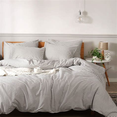 JELLYMONI 100% Natural Cotton 2pcs Striped Duvet Cover Sets,White Duvet ...