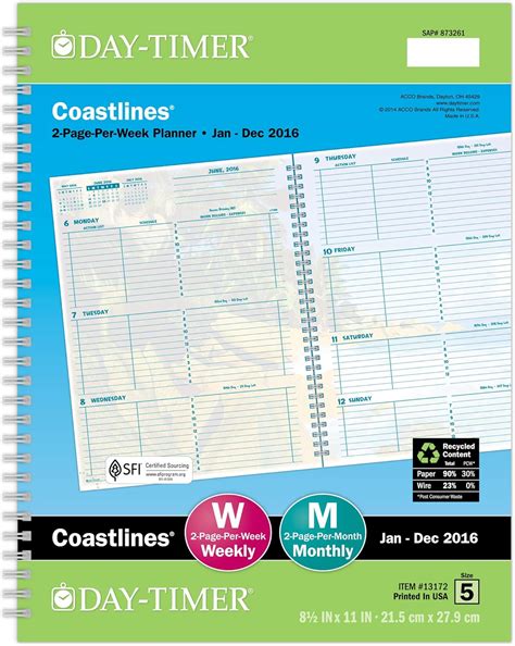 Amazon.com : DayTimer Coastlines Weekly Planner Refill 2016, Wire Bound ...
