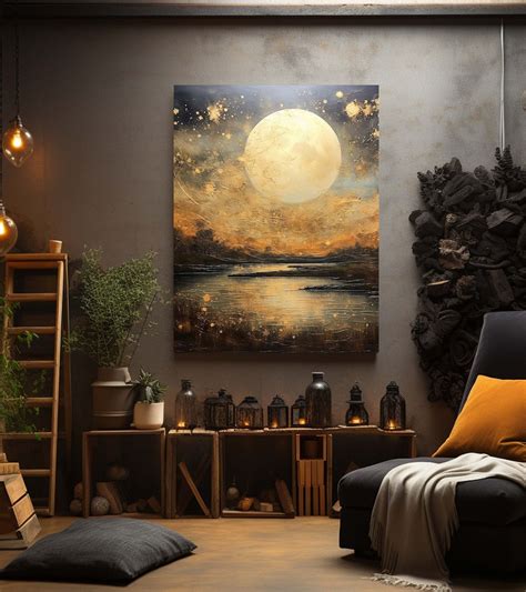 Gold Moon Canvas Wall Art, Celestial Wall Art, Vintage Moon Canvas ...
