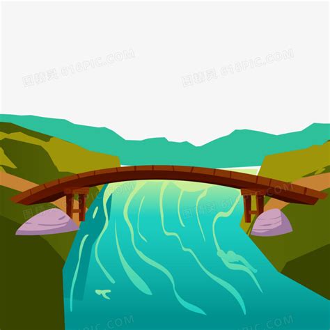 手绘卡通河流上的独木桥素材图片免费下载_PNG素材_编号13gi557q8_图精灵