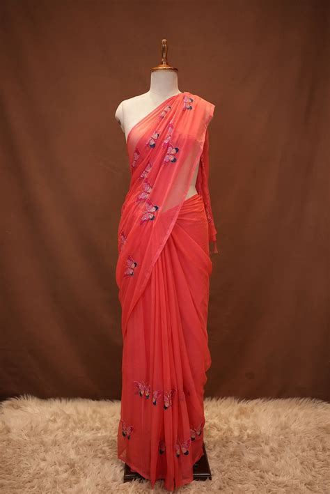 GEORGETTE FABRIC SAREE WITH MULTI SEQUENCE BUTTERFLY BUTTA WORK (WITH ...