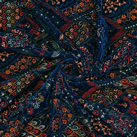 Teal Indian Embroidered Velvet Fabric by the yard Sewing DIY Crafting ...