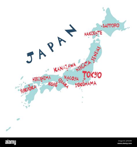 Vector hand drawn stylized map of Japan cities. East map element. Japanese Travel illustration ...