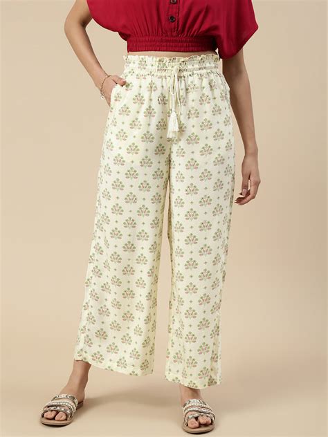 De Moza Women Paper Bag Palazzo-Cream