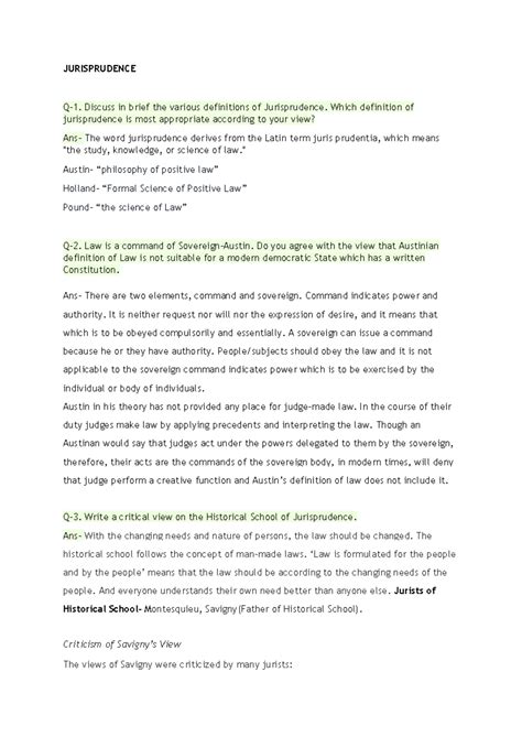 Jurisprudence (LAW 101) - Key Definitions & Critical Views Notes - Studocu