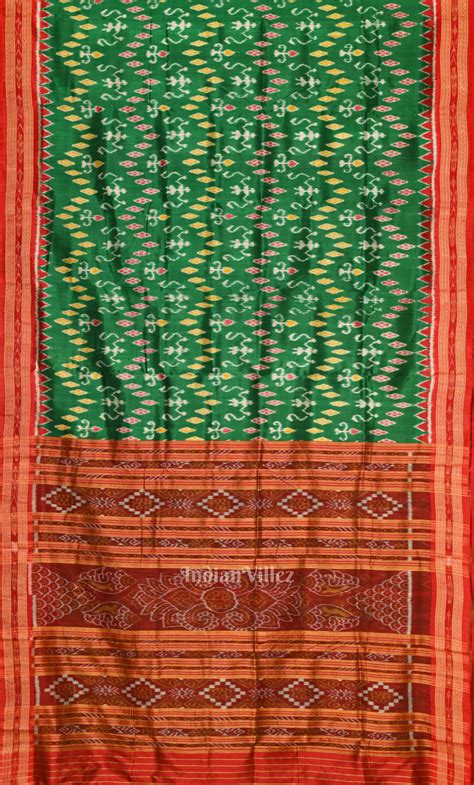 Green Red Tribal Theme Odisha Ikat Khandua Silk Saree – IndianVillèz