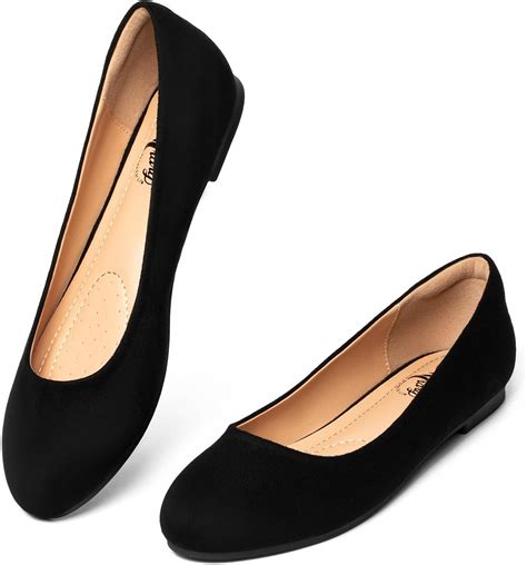 Amazon.com | Trary Women's Round Toe Black Flats Shoes Comfortable Slip ...