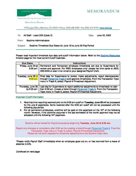 Fechas de vencimiento de la hoja de horas de Ecotime para el período de pago del 16 al 30 de ...