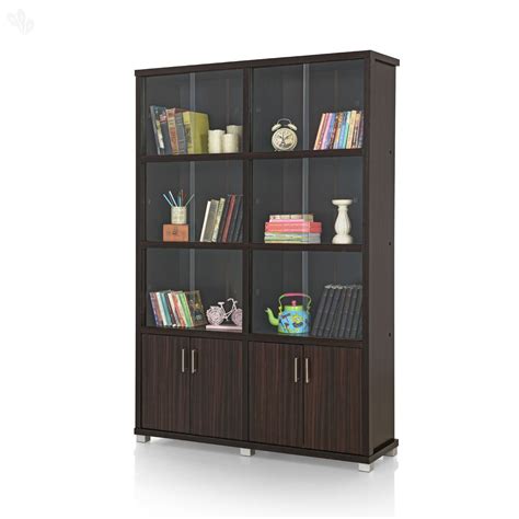 Royaloak Twin Bookshelf with Sliding Doors (Dark Brown) : Amazon.in ...