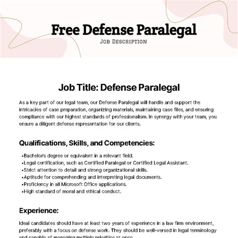 Free Defense Paralegal Job Description Template to Edit Online