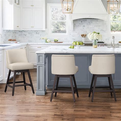 LUE BONA Linen Color 26-in H Counter height Upholstered Swivel Wood Bar ...