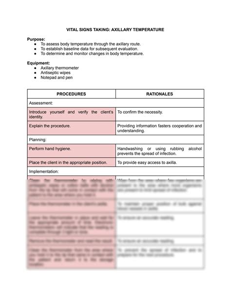 SOLUTION: Vital Signs Taking Axillary Temperature - Procedure and ...