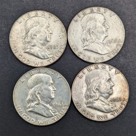 Lot #205 - (4) 1963-65 US Benjamin Franklin LIBERTY BELL Vintage Silver ...