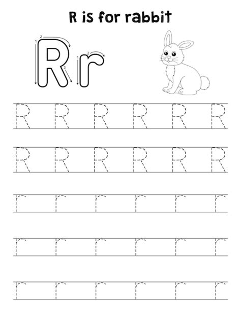 Кролик, отслеживающий букву ABC, раскраску страницу R | Премиум вектор