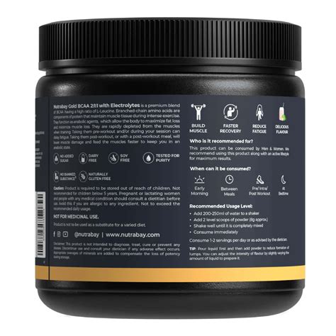 Buy NUTRABAY GOLD BCAA 2:1:1 WITH ELECTROLYTES|5G BCAA, PRE/POST ...