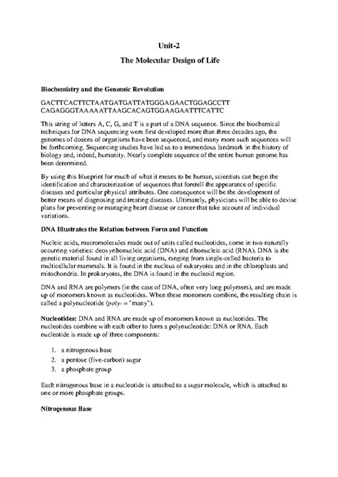 Biology Unit-2 Notes: Molecular Design of Life and Evolution Concepts ...