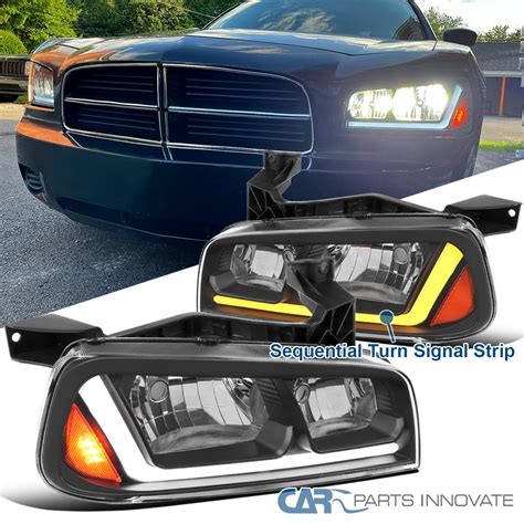 Black Fits 2006-2010 Dodge Charger Headlights Switchback LED Signal Strip Lamps | eBay