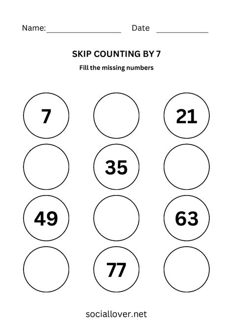 Skip counting by 7 worksheet