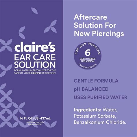 Claires Piercing Aftercare Saline Solution 16 fl oz - Nose & Ear ...