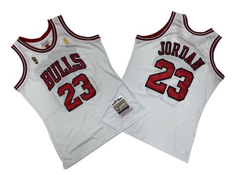 Bulls No. 23 white final mark 96-97 Mitchell retro jersey – Michael ...
