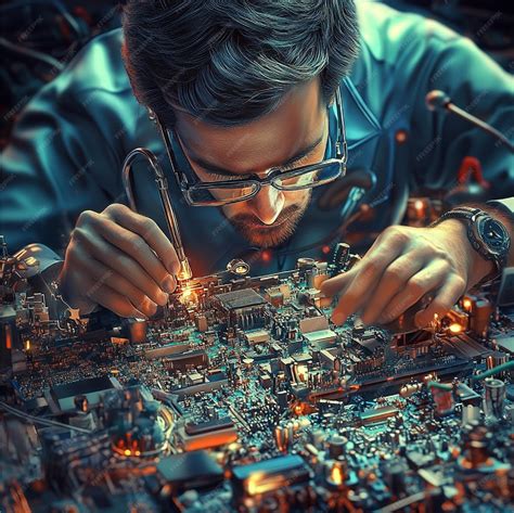 An engineer assembling a computer or electronic device | Premium AI ...