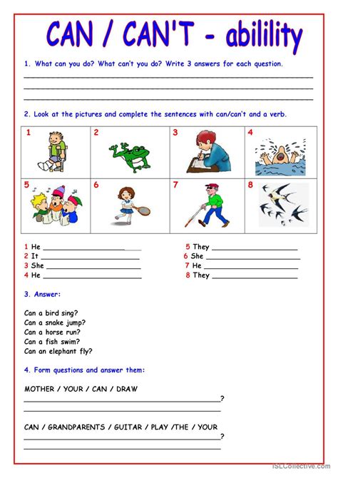 CAN - CAN'T: English ESL worksheets pdf & doc