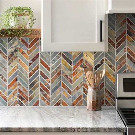Mosaic Kitchen 1.2" x 4.2" Herringbone Slate Mosaic Wall & Floor Tile ...