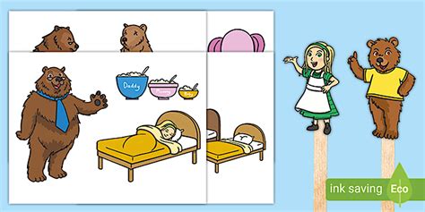 Goldilocks and the Three Bears Stick Puppets