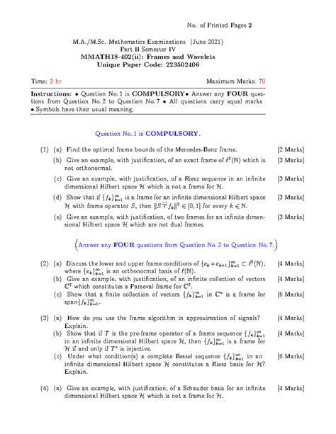 Mmath 18 (ii) Frames and Wavelets - No. of Printed Pages 2 M.A./M ...