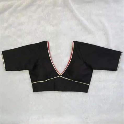 Black Deep V Neck with Red Piping and Back Potli Button Plain Raw Silk ...