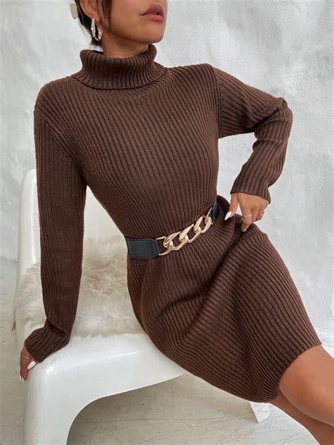 Chocolate Brown Elegant Long Sleeve Polyester Plain Embellished Slight ...