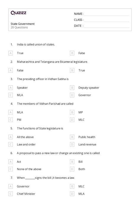 50+ state government worksheets for 7th Class on Quizizz | Free & Printable