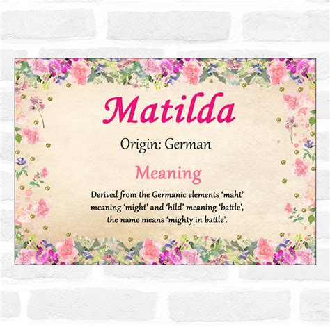 Matilda Name Meaning Floral Certificate - The Card Zoo
