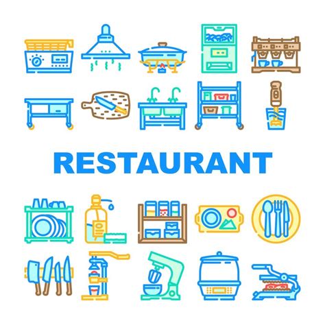 Restaurant equipment kitchen icons set vector | Premium Vector