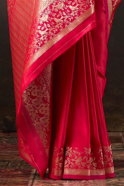 Red Woven Mulberry Silk Saree – Meena Bazaar Shop