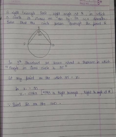 . A right triangle PQR, right-angled at R, in whicha circle is drawn on ...
