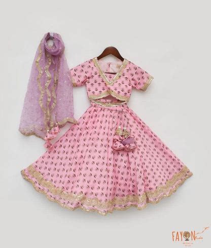 Pink Printed Lehenga Choli and Organza Dupatta for Girls – FayonKids