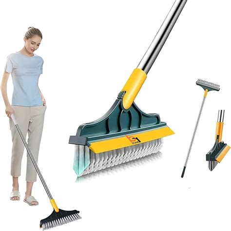 BRZONE 2-in-1 Bathroom Cleaning Brush with Floor Scrubber & Wiper 120 ...
