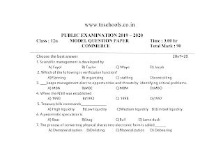 12th Std Commerce Public Exam Model Question Paper (English Medium) - 2020