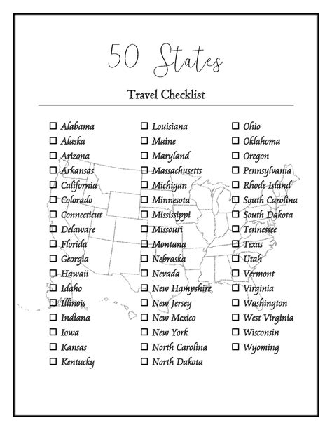 50 US States Checklist - Etsy | Checklist, 50 states, 50 states travel